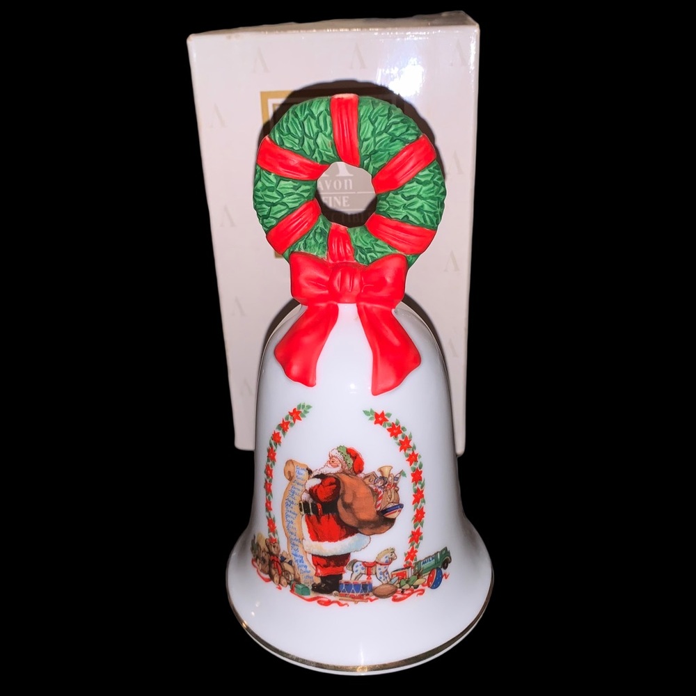 Avon 1995 Holiday Christmas Bell Collectible , Santa with his list gold accents
